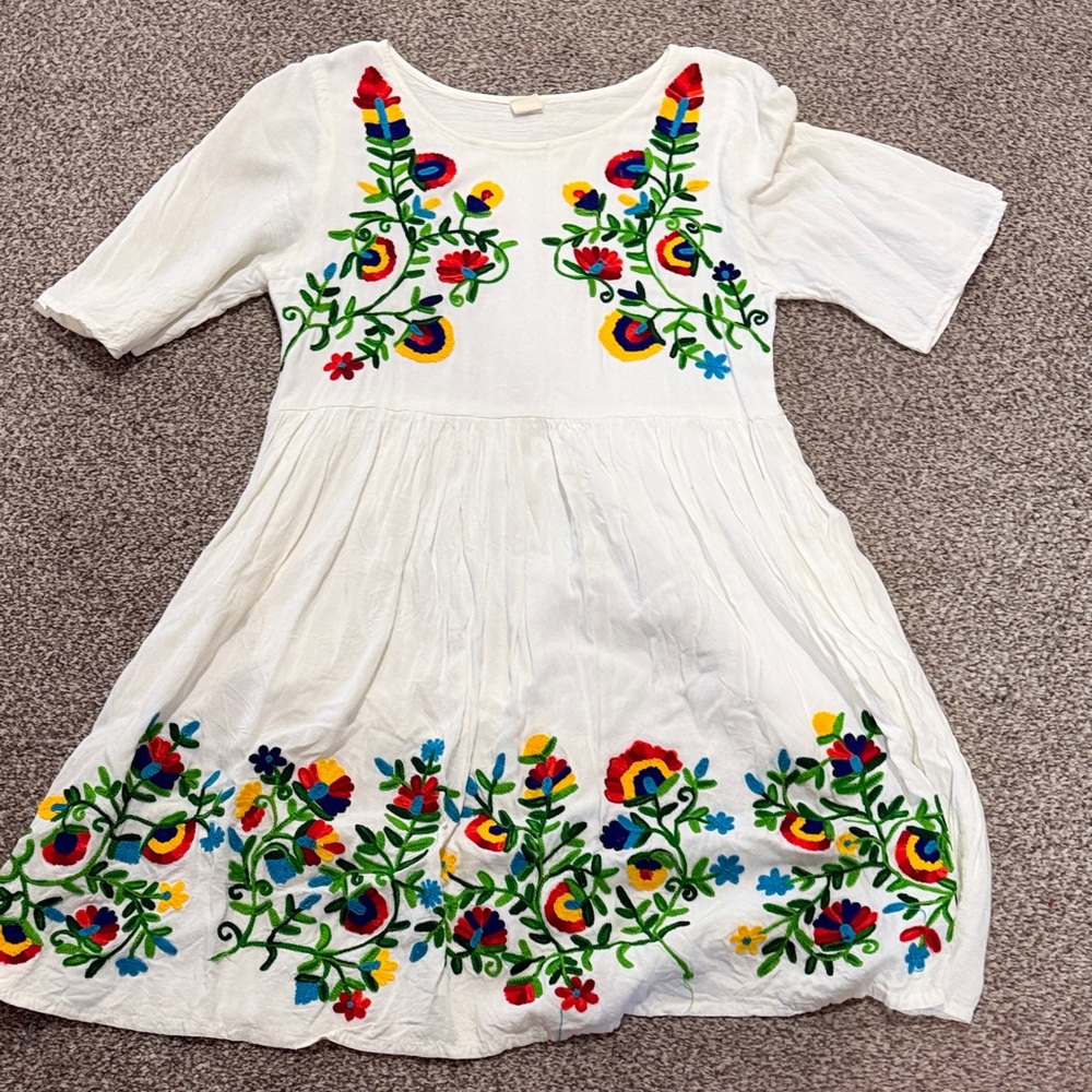 Embroidered White Dress